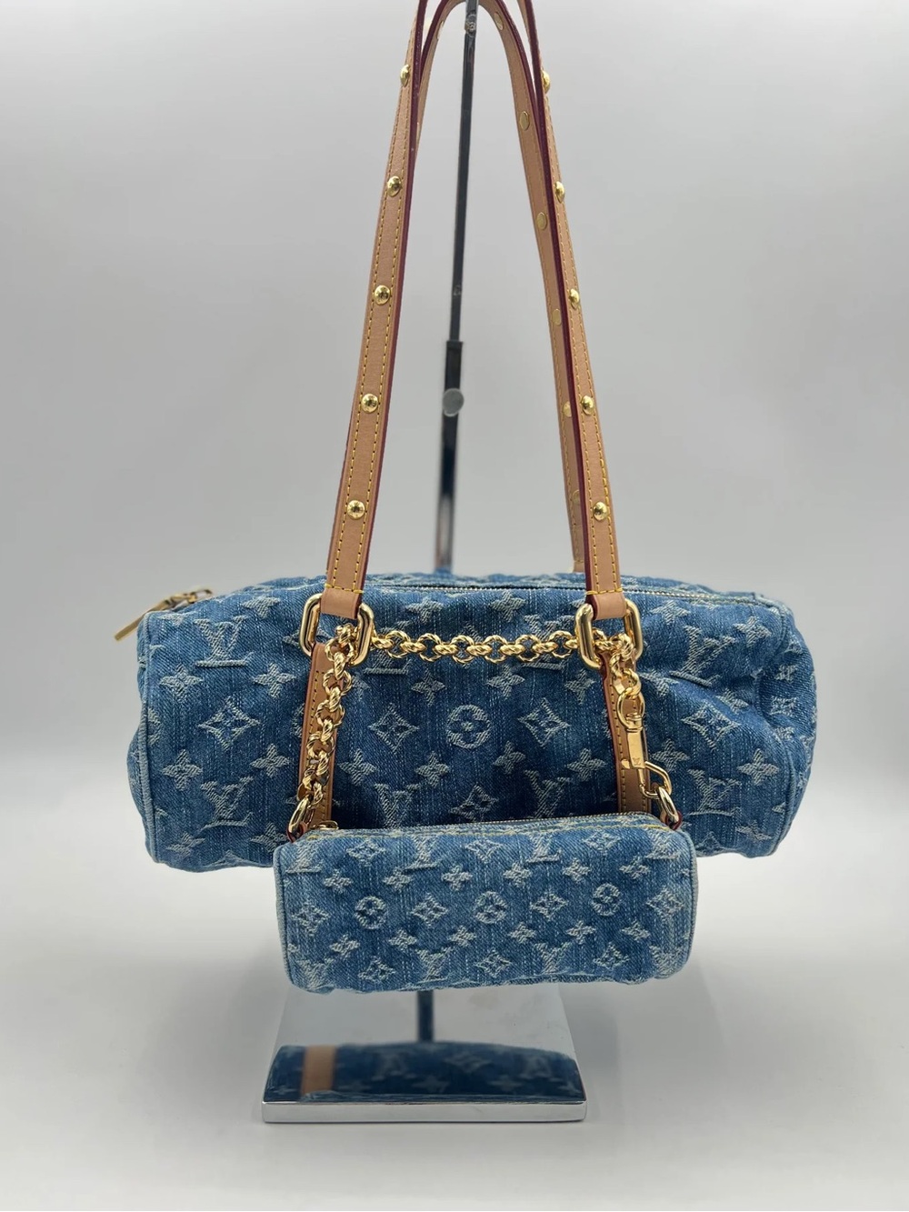 ‼️Authentic Louis Vuitton Denim Monogram Papillon Shoulder Bag With Mini Bag